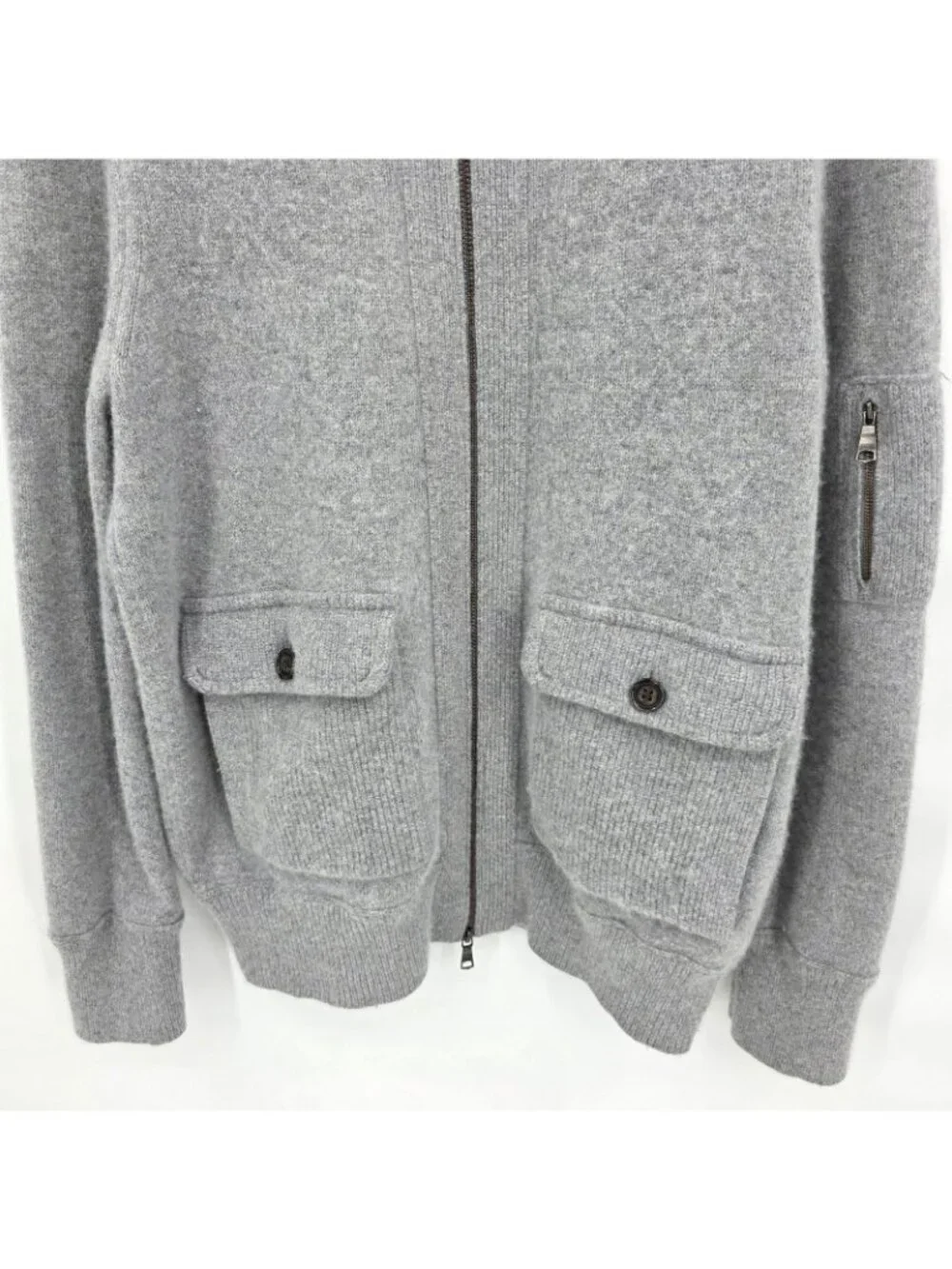 Banana Republic Sweater Mens L Gray Merino Wool Blend Full Zip Pockets Cardigan